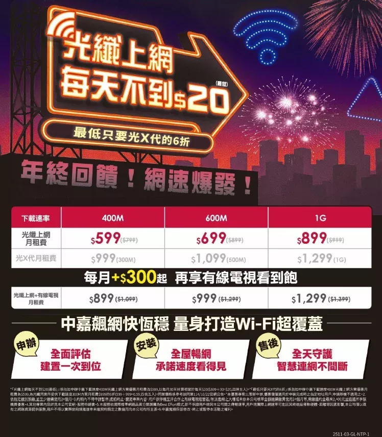 中嘉寬頻｜家和網路優惠開跑！光纖網路方案只要 $599 起